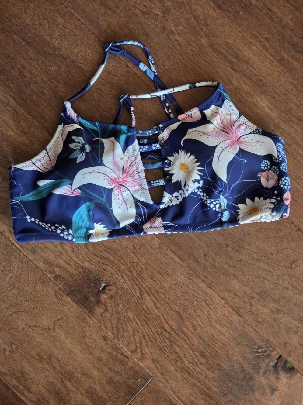 Navy Floral Strappy Bikini Top Size M